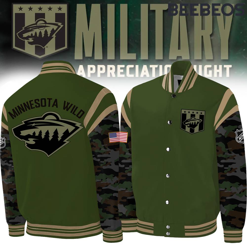 Minnesota Wild NHL Military Apreciation Camo Bomber Jacket