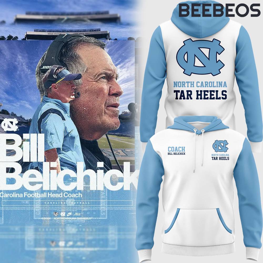 North Carolina Tar Heels Basketball New Coach Bill Belichick White Hoodie