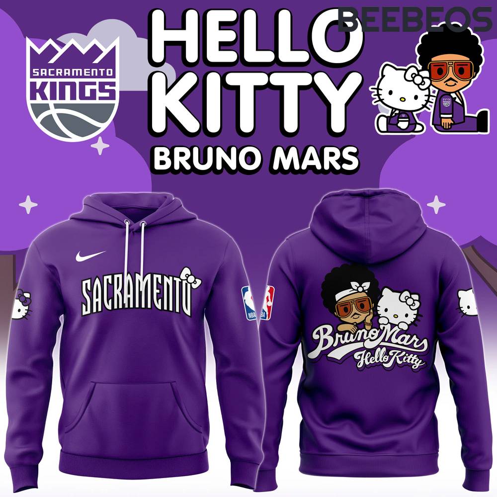 Sacramento Kings 2024 NBA Bruno Mars x Hello Kitty Collab Hoodie